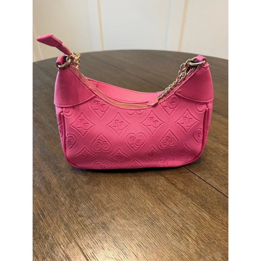 Juicy Couture Pink Embossed JC Heart Logo Shoulder Baguette‎ Bag